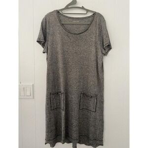 Eileen Fisher Mini-Stripe Short-Sleeve Dress Black Small Cotton Hemp Pockets